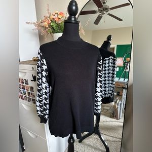 Carolyn Taylor xl black + houndstooth puff sleeve lightweight sweater